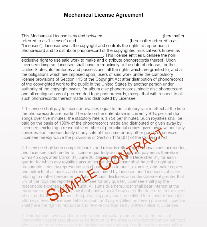 Recording contract template